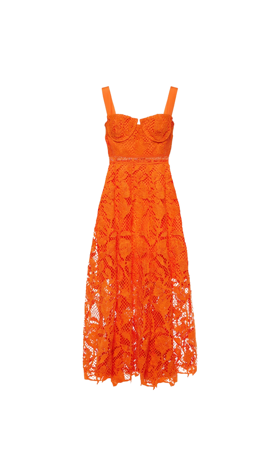 ORANGE LACE MIDI DRESS
