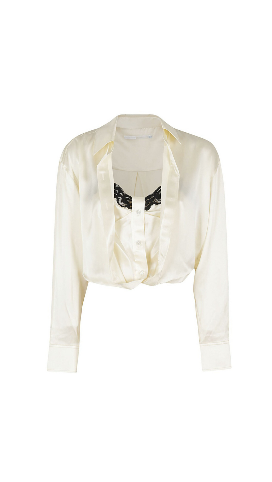 SILK BUTTON DOWN LACE TRIM SHIRT