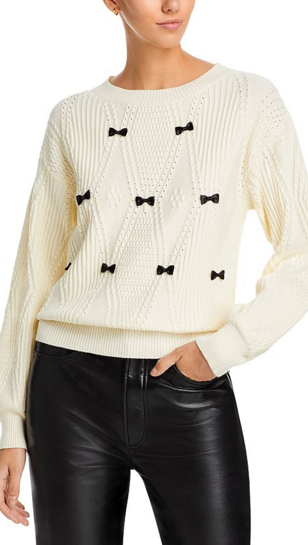 AIIZIE POINTELLE KNIT MINI BOW SWEATER - product image
