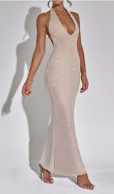 HALTER MAXI DRESS IN NUDE