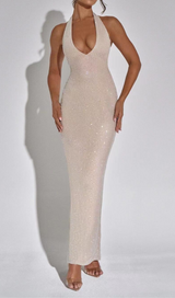 HALTER MAXI DRESS IN NUDE