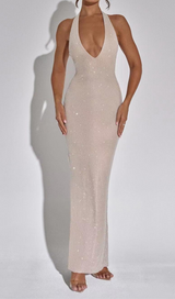 HALTER MAXI DRESS IN NUDE