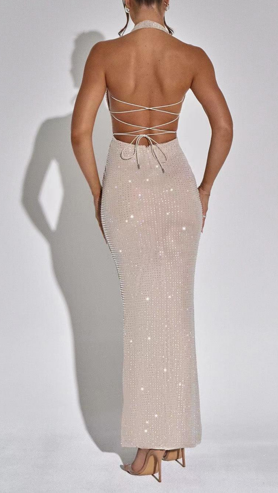 HALTER MAXI DRESS IN NUDE