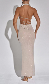 HALTER MAXI DRESS IN NUDE