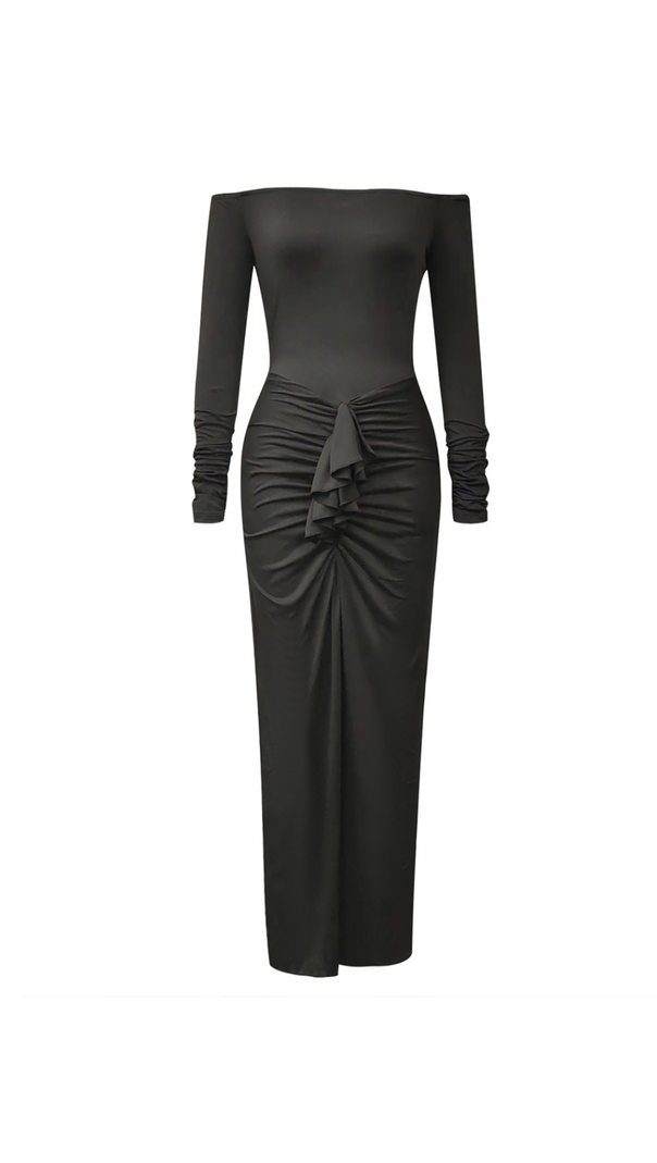 AIIZIE OFF SHOULDER RUFFLE RUCHED BODYCON DRESS - product image