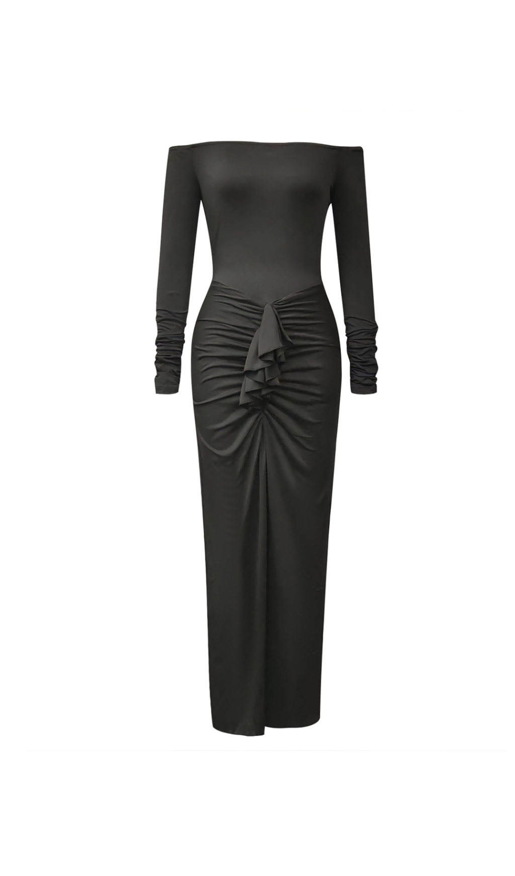 ABITO ADERENTE CON VOLANT E SPALLE SCOPERTE 