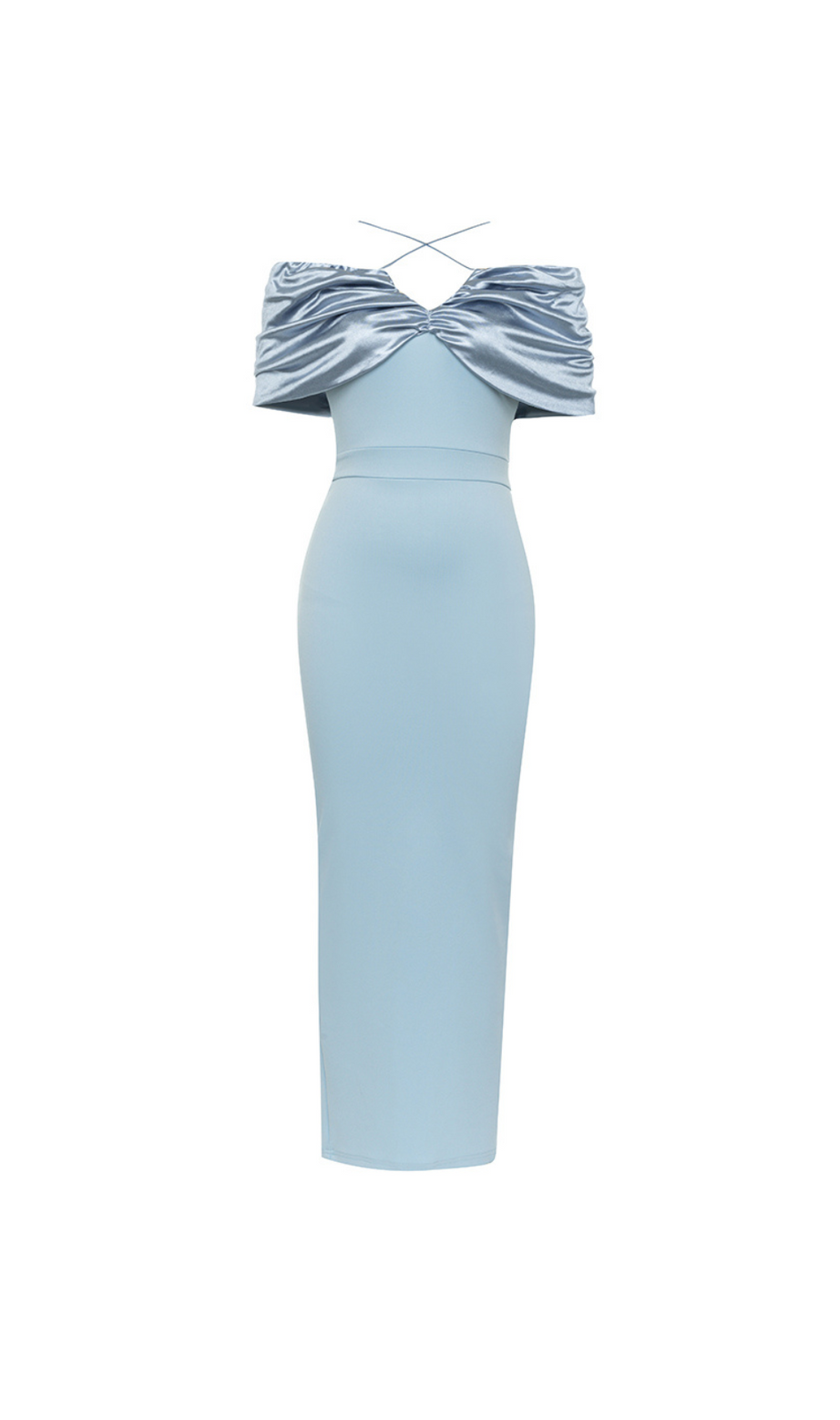 MIDIKLEID AUS SEIDENSATIN MIT VERZIERUNG 