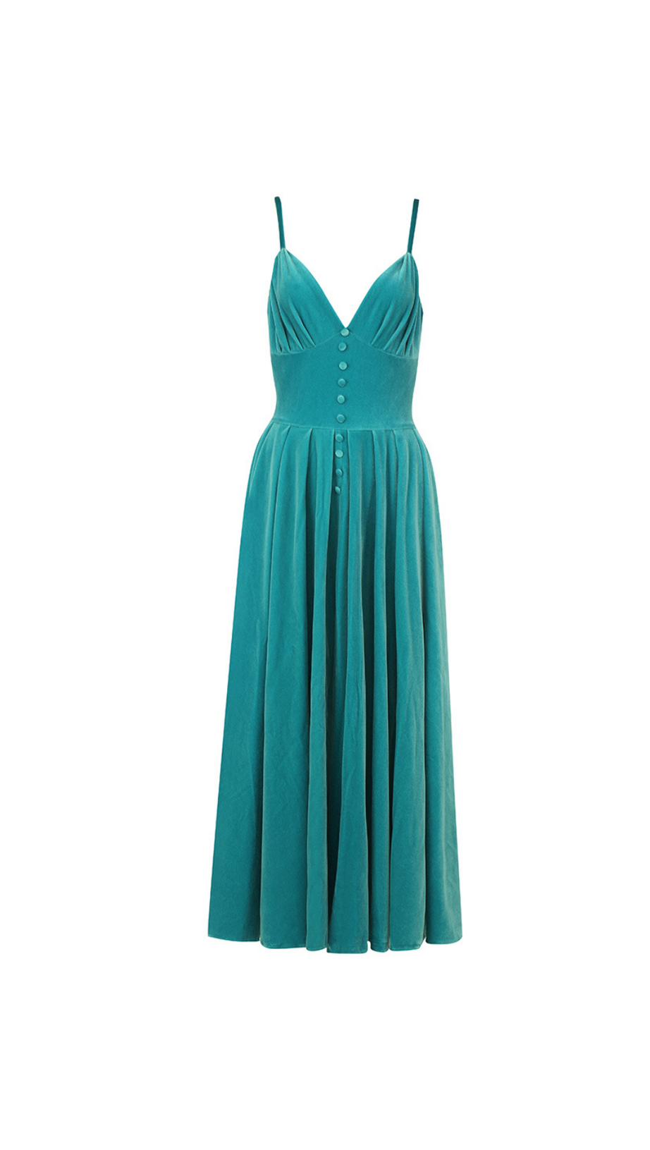 VELVET DRESS FRONT SLIT IN BLUE GREEN