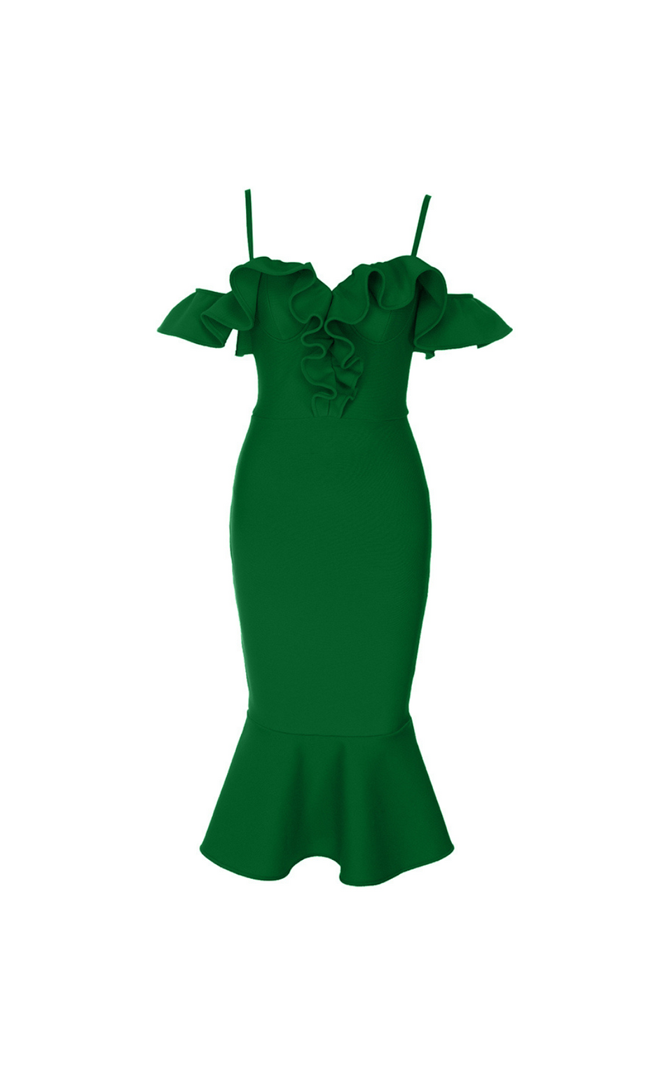 Bandage-Kleid mit Rüschenbesatz und Meerjungfrauen-Saum 