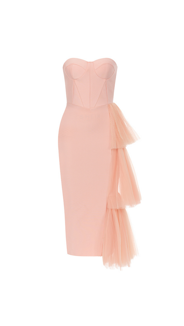 AIIZIE TULIP OFF SHOULDER RUFFLES ASYMMETRICAL MIDI DRESS - product image