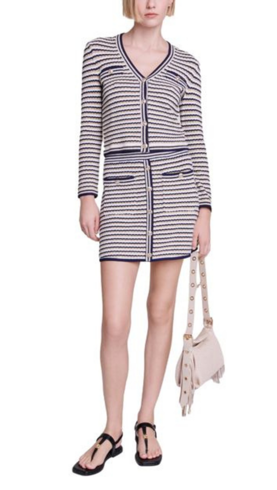 STRIPED KNIT CARDIGAN SWEATER