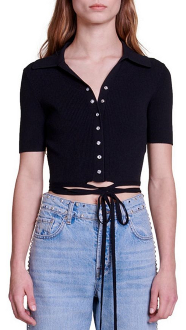 AIIZIE MOSEAL RHINESTONE SNAP CROP TOP - product image