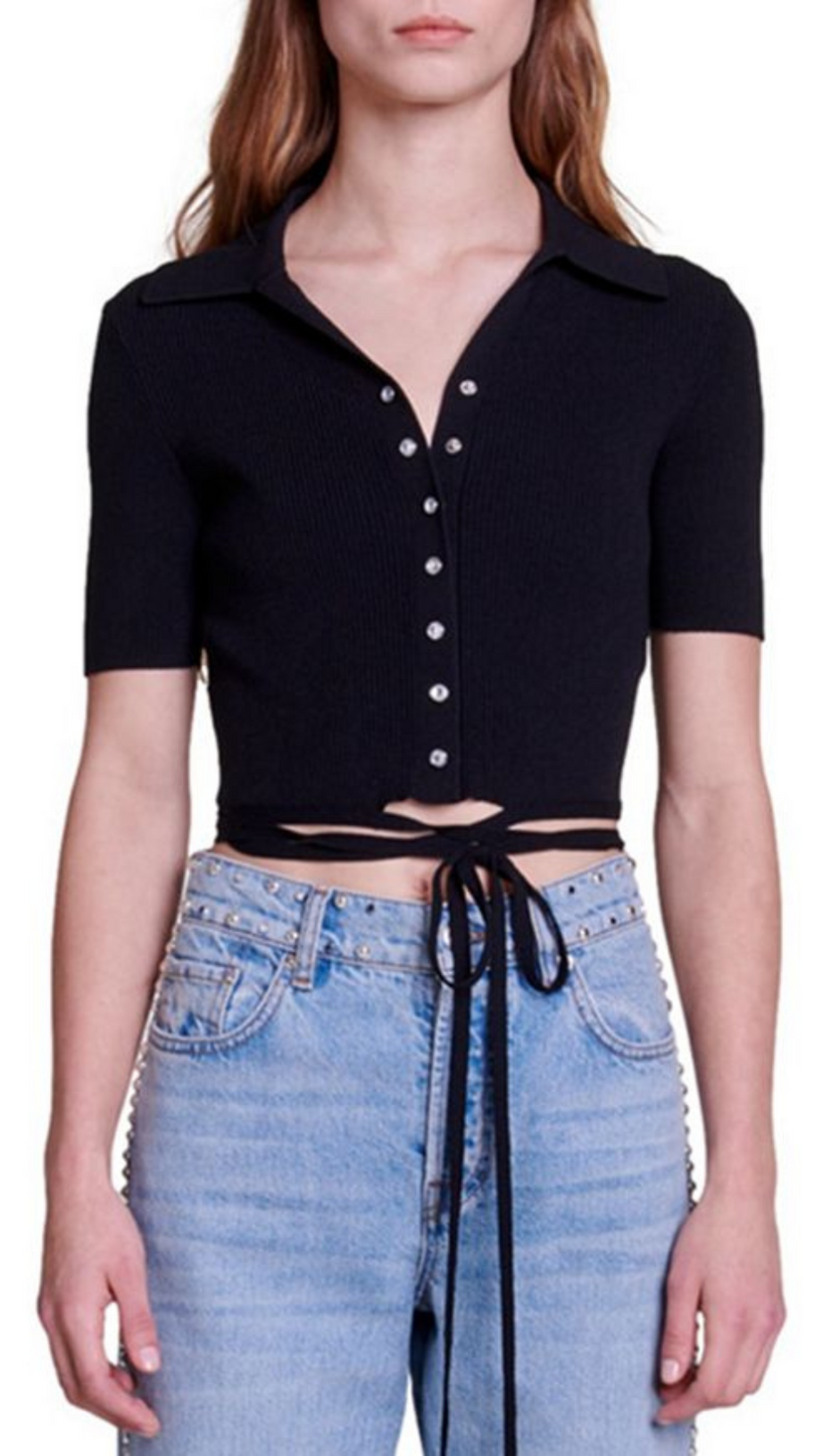 MOSEAL TOP CORTO CON STRASS E BOTTONI A PRESSIONE 