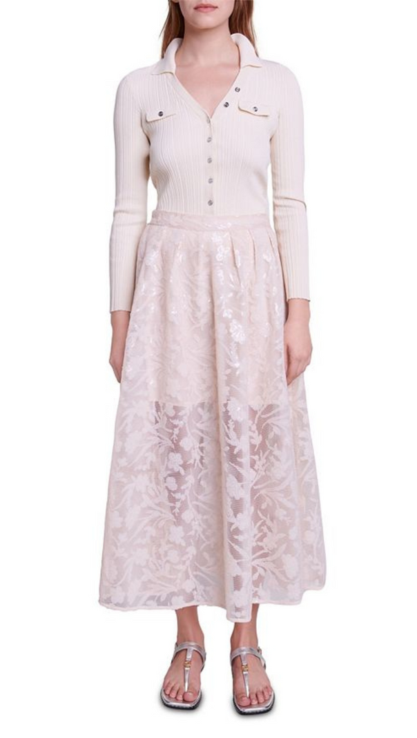 AIIZIE JUPON MESH FLORAL EMBROIDERED MAXI SKIRT - product image