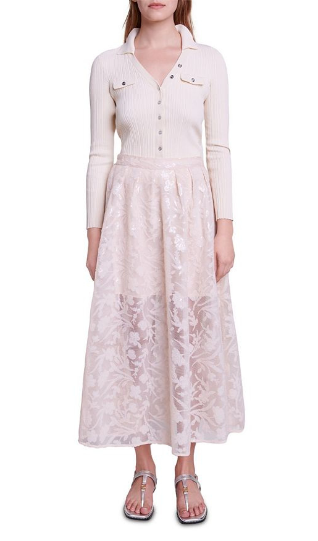 GONNA LUNGA RICAMATA A FIORI IN RETE JUPON 