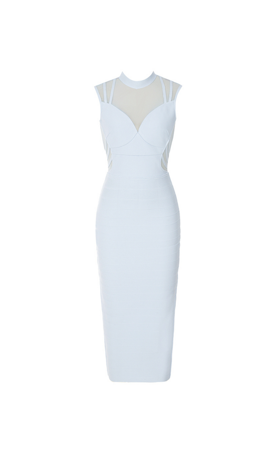 MESH INSERT RIBBED MIDI DRESS LIGHT BLUE