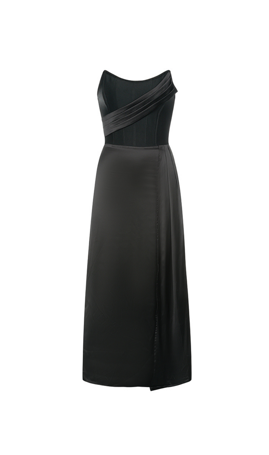 RUCHED BUST MIDI DRESS IN BLACK