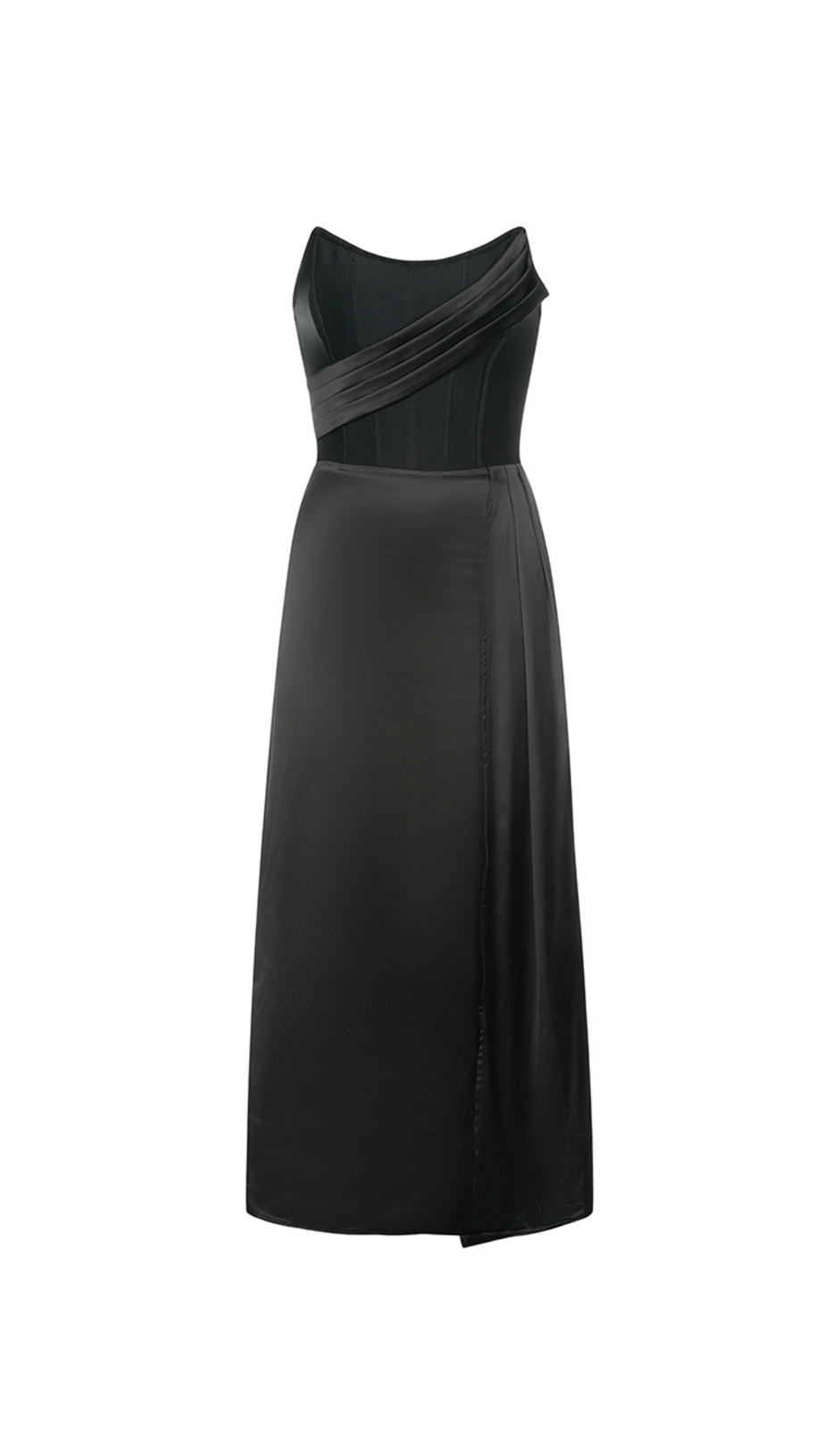 RUCHED BUST MIDI DRESS IN BLACK