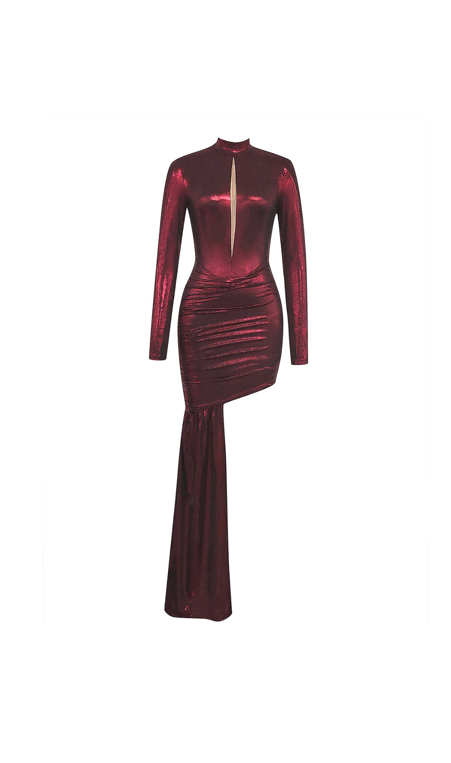 Kleid mit hohem Halsausschnitt und ausgehöhltem Gesäß 