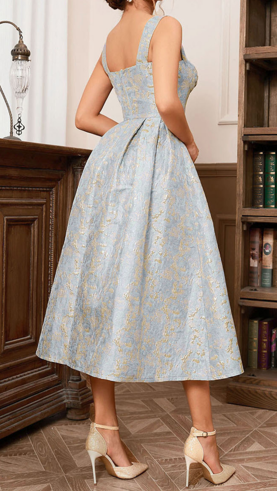 ABITO MIDI A LINEA BUSTIER ORO ACQUA 