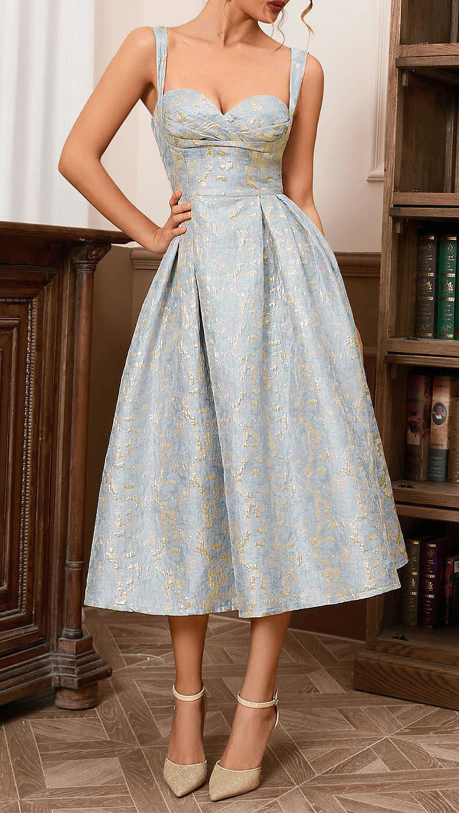 ABITO MIDI A LINEA BUSTIER ORO ACQUA 