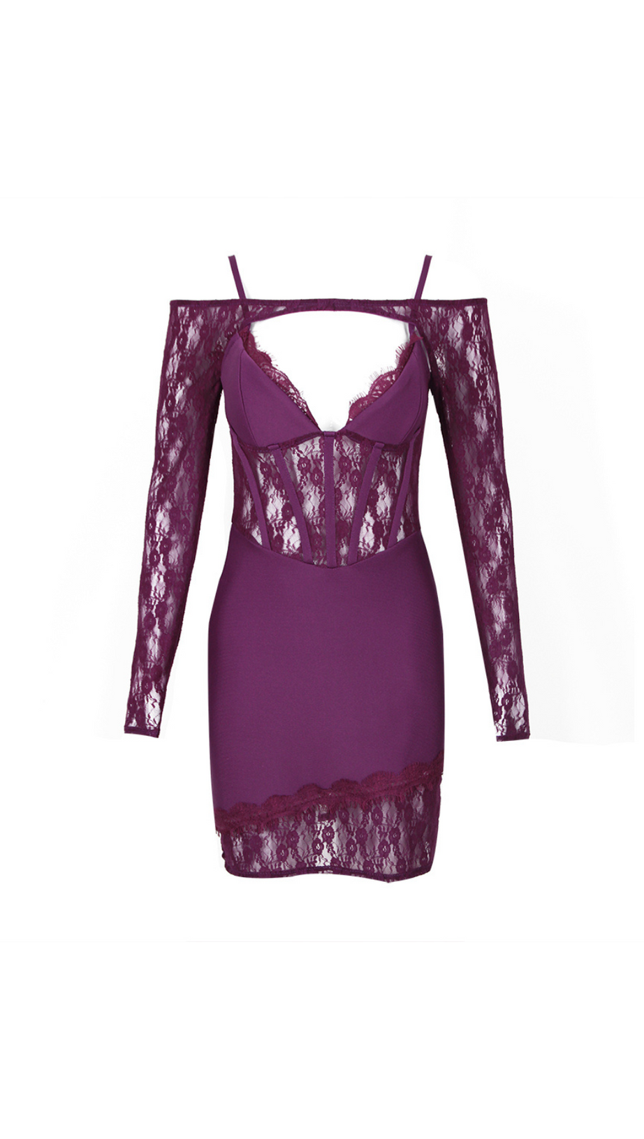 PURPLE LACE AND CREPE MINI DRESS