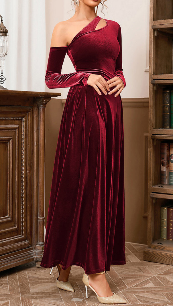 AIIZIE LONG SLEEVE STRAPLESS VELVET A-LINE DRESS - product image