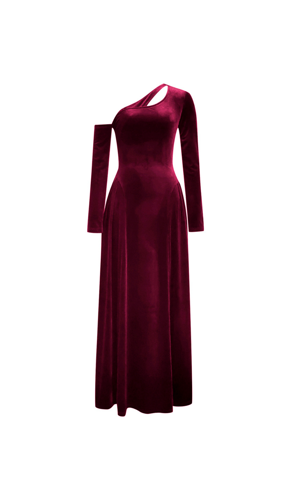 LONG SLEEVE STRAPLESS VELVET A-LINE DRESS