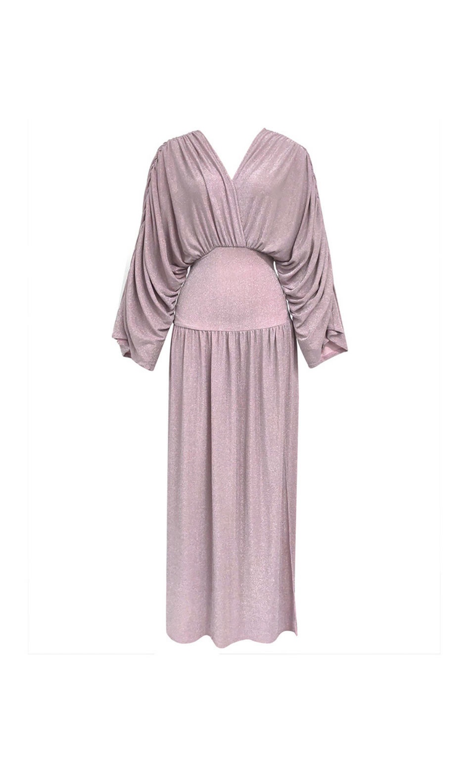 Maxikleid mit tiefem V-Ausschnitt und langen Ärmeln 