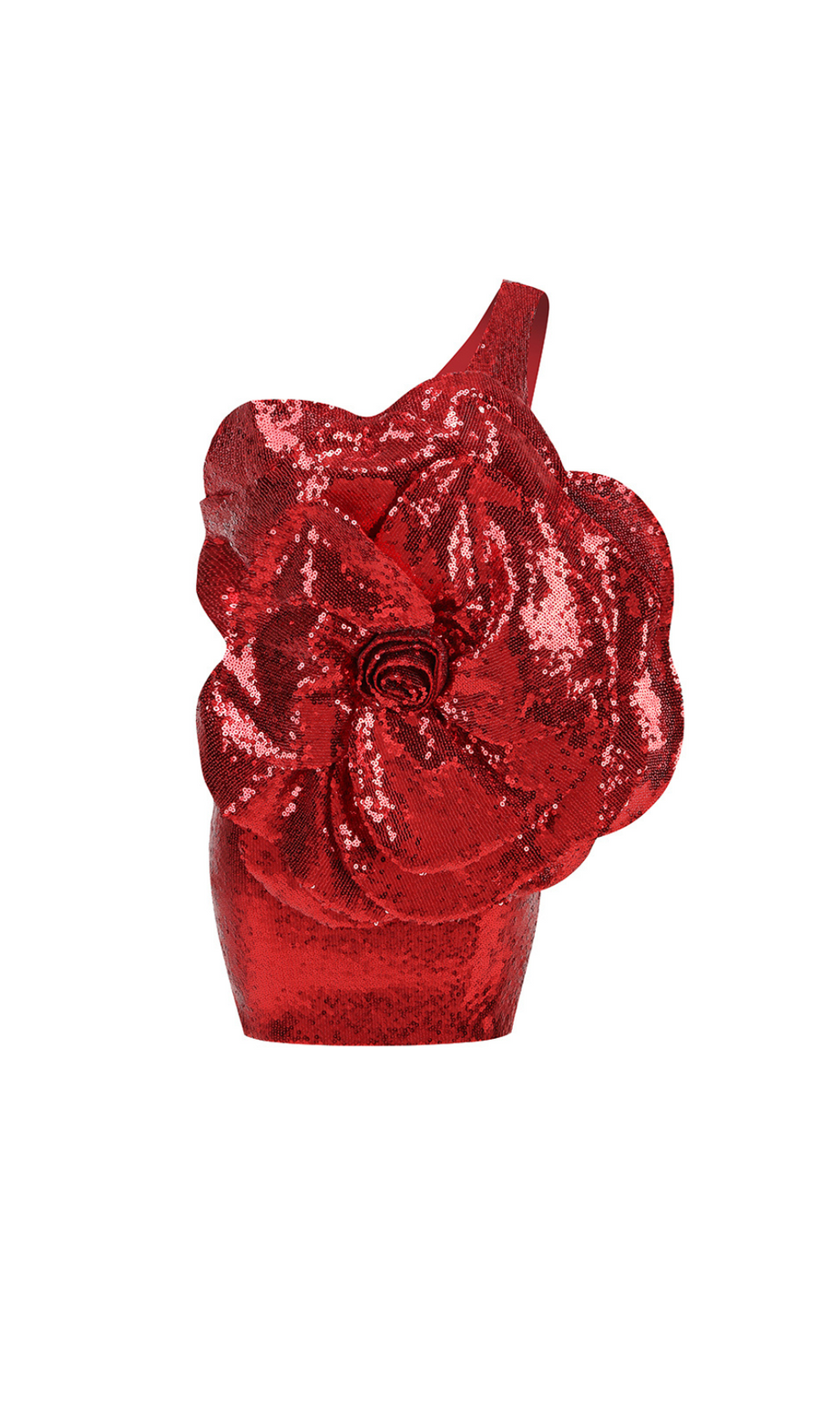 MINI ABITO CON PAILLETTES E DECORAZIONI FLOREALI ROSSE 