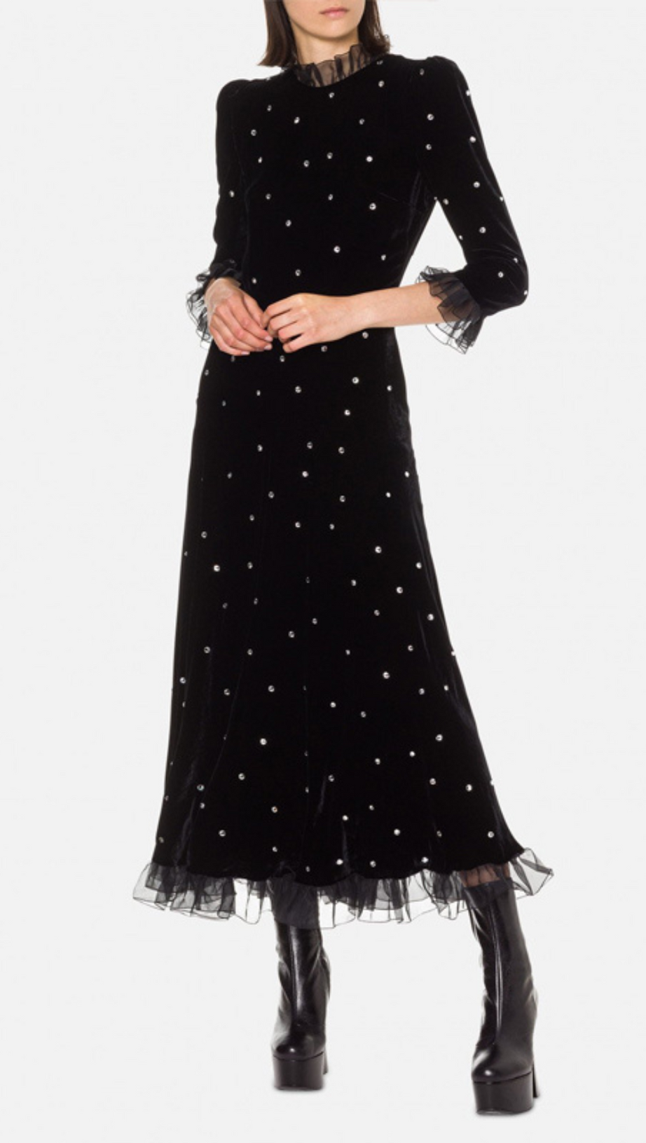 BLACK VELVET DRESS WITH CRYSTALS