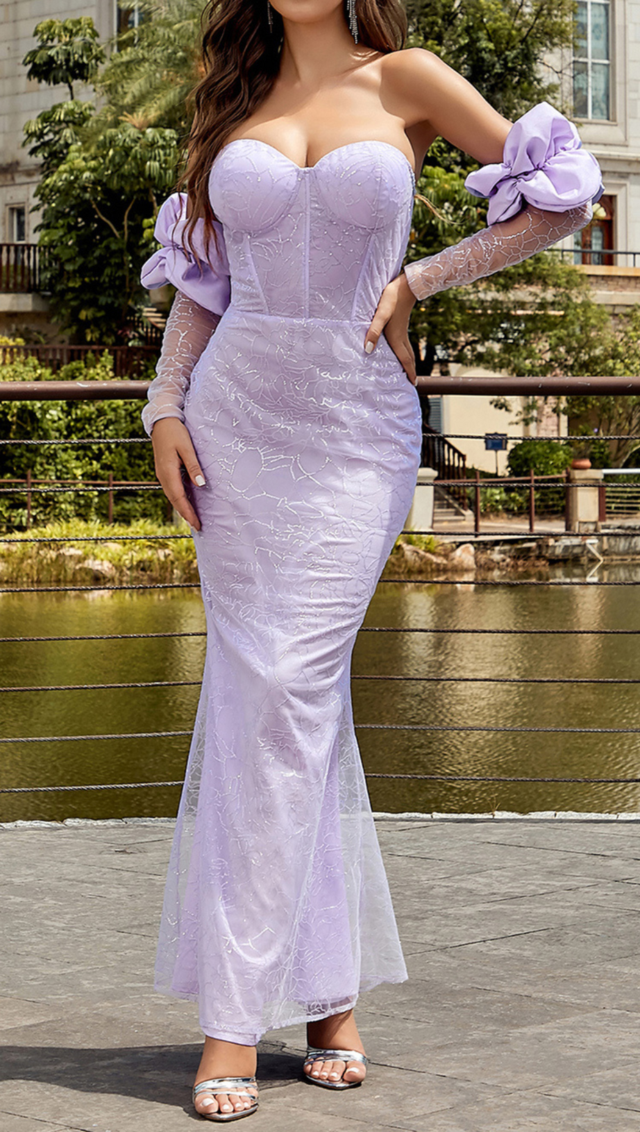 MERMAID HEM MESH INSERT DRESS