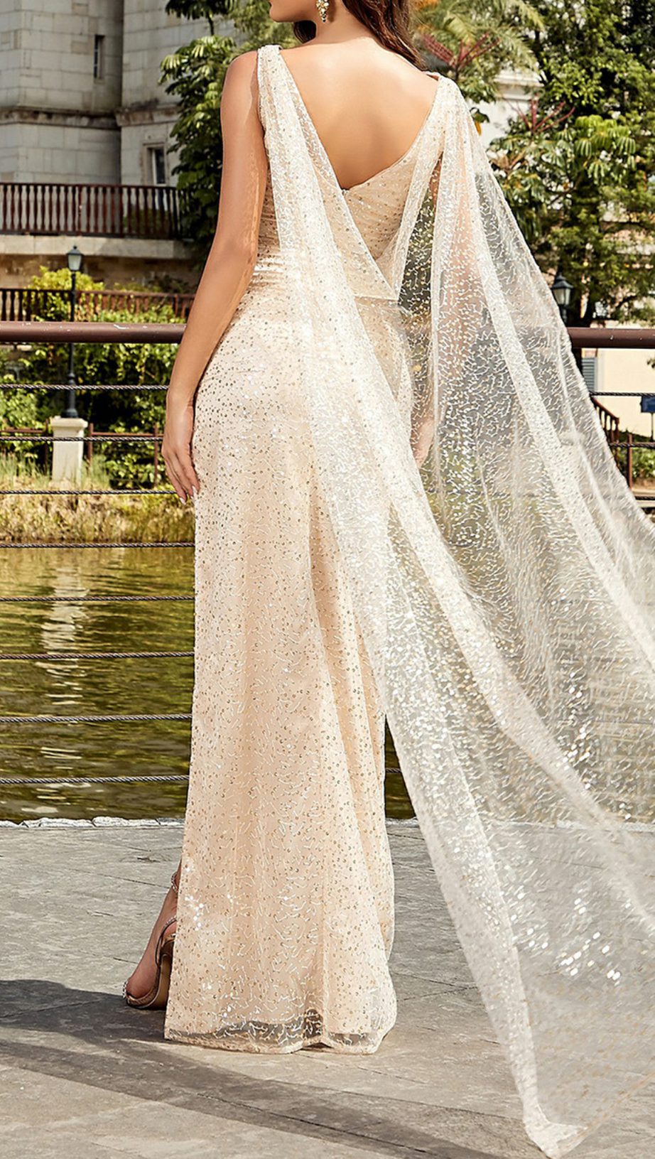 SEQUINS SLEEVELESS SPLIT MAXI DRESS