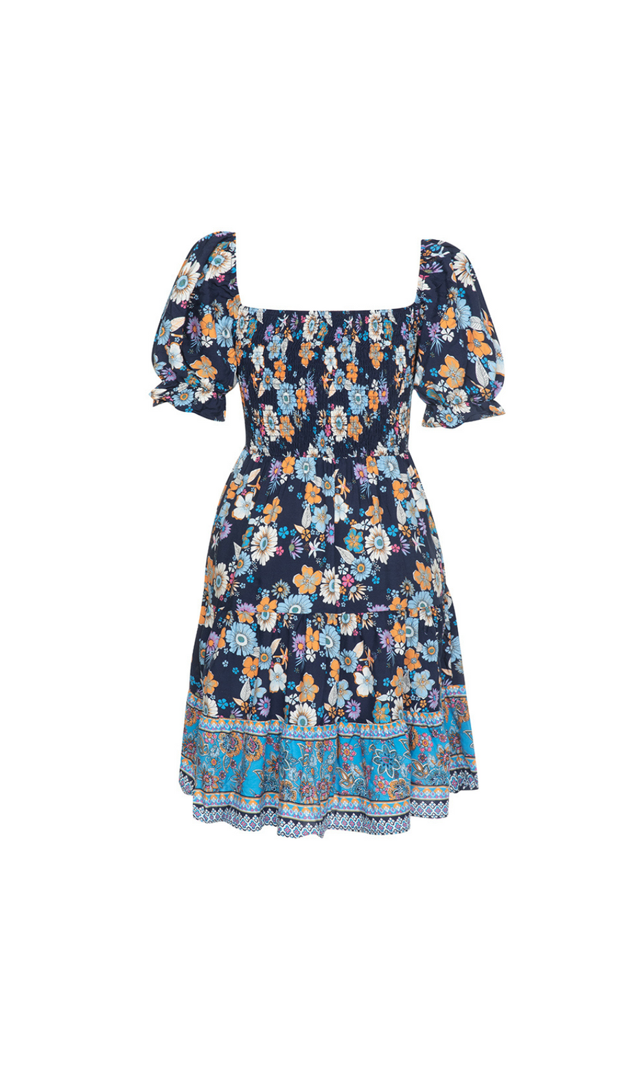 Kleid mit Blumenmuster, Rüschen und Puffärmeln 