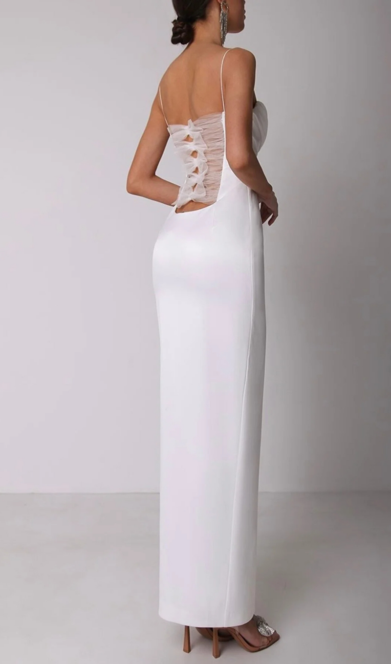 WHITE BACK BANDAGE MAXI DRESS WITH GLOVES