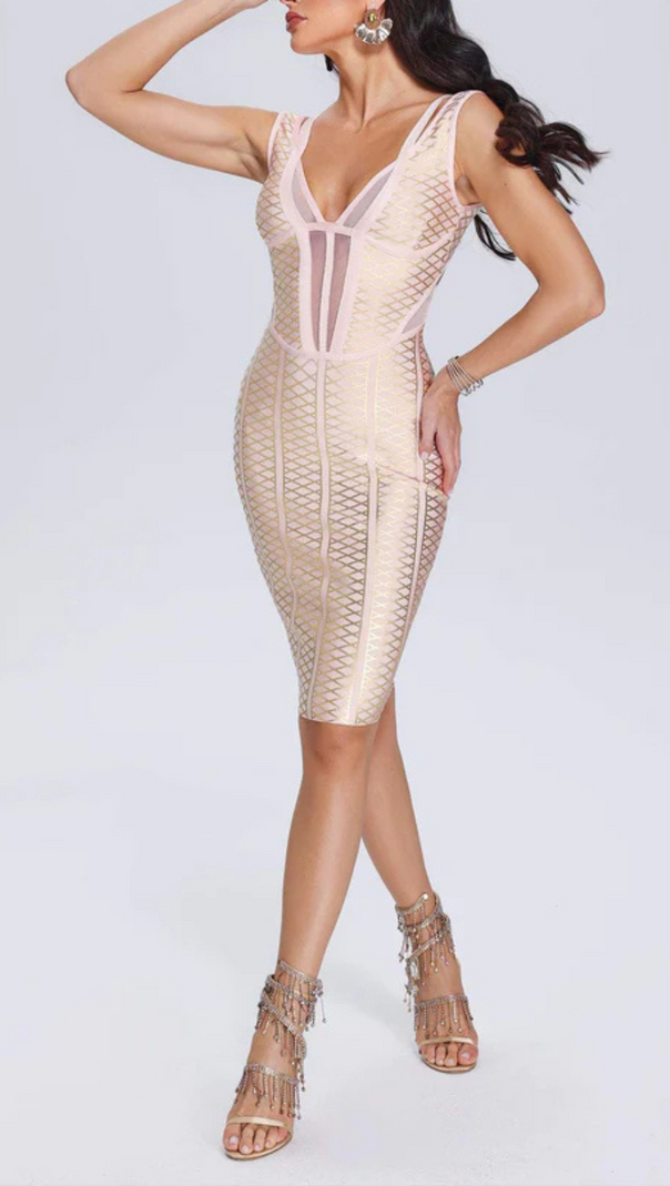 AIIZIE METALLIC BANDAGE MIDI DRESS IN APRICOT - product image