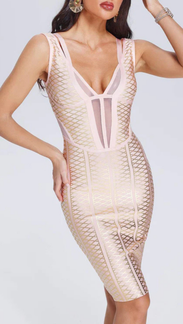 AIIZIE METALLIC BANDAGE MIDI DRESS IN APRICOT - product image