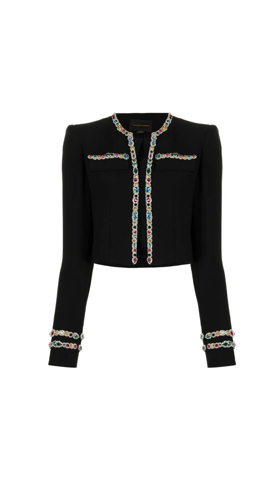CRYSTAL-EMBELLISHED CADY CROPPED JACKET SKIRT SUIT