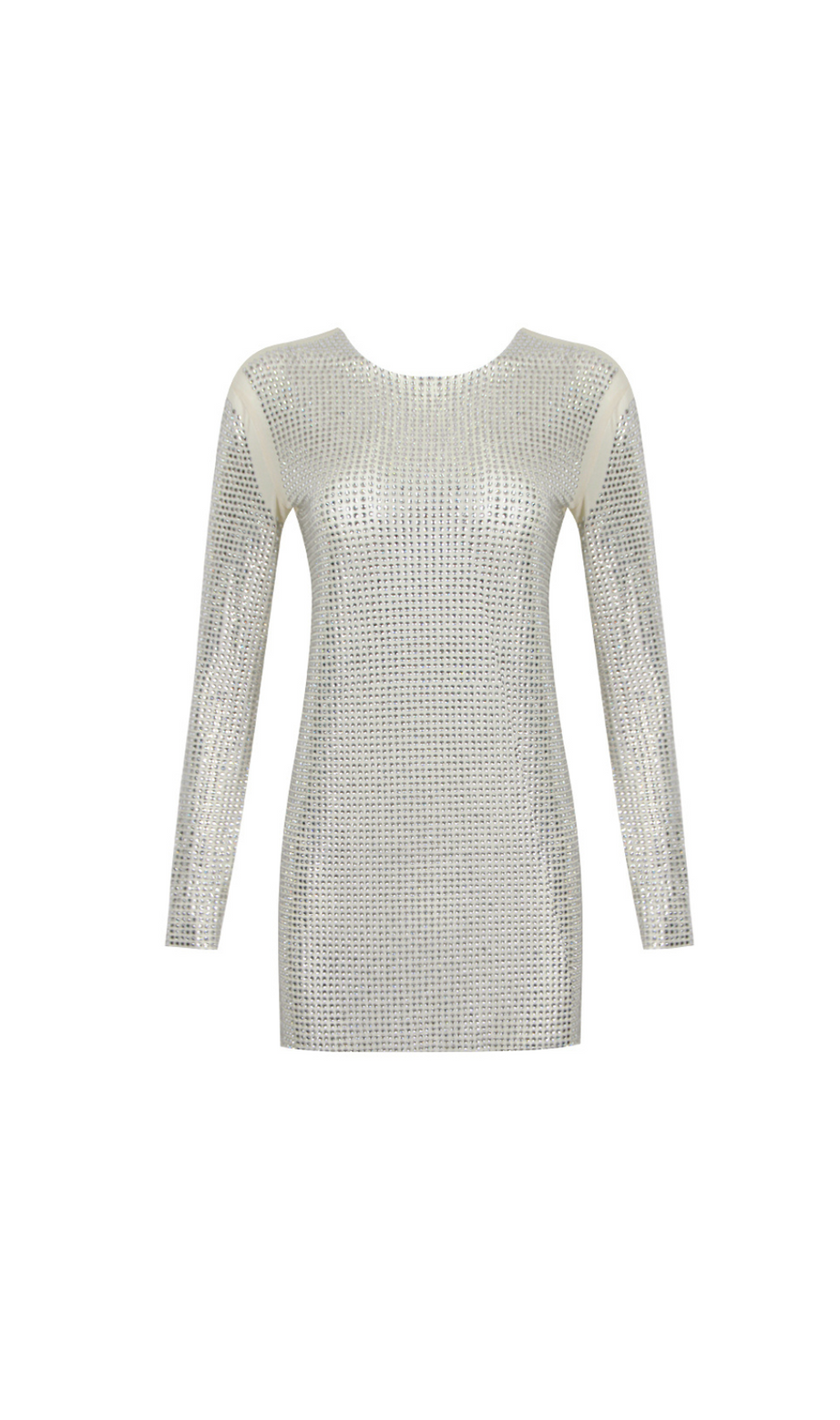 LANGÄRMELIGES KLEID MIT KRISTALLMUSTER IN ELFENBEIN 