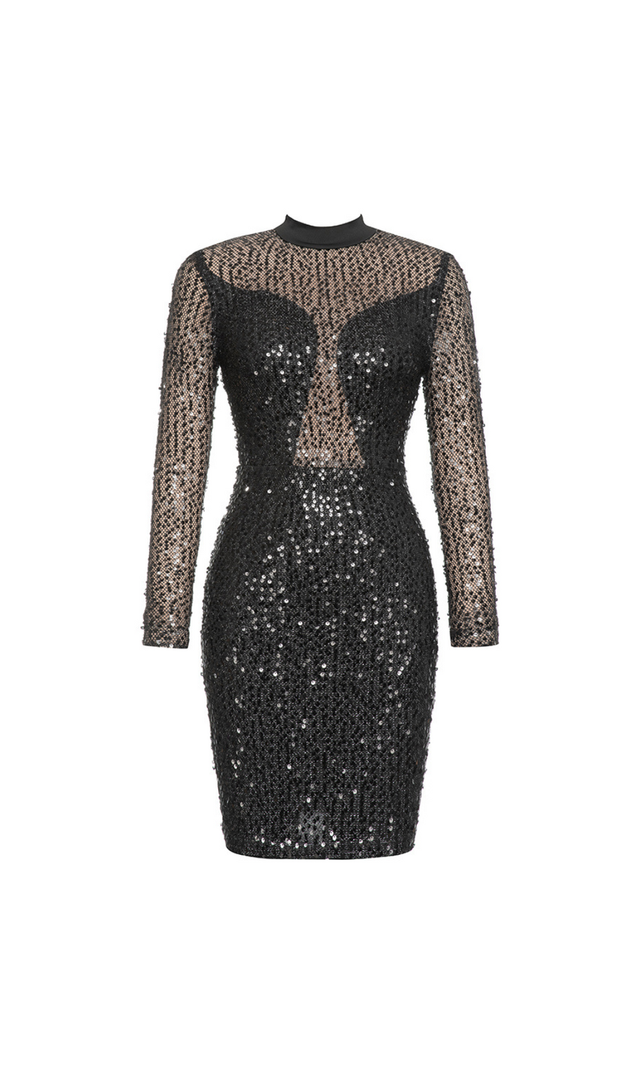 Figurbetontes Kleid mit Stehkragen und Pailletten 