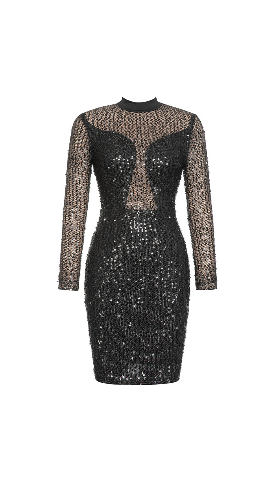 MOCK NECK SEQUIN BODYCON DRESS