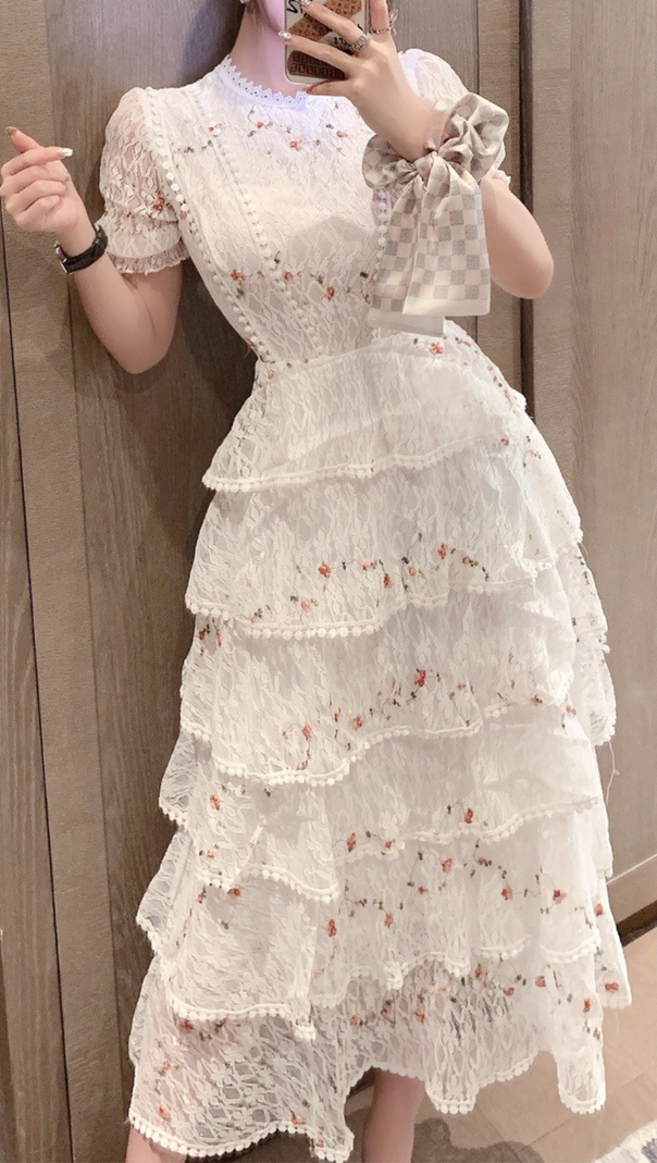 AIIZIE WHITE FLORAL LACE MIDI DRESS - product image