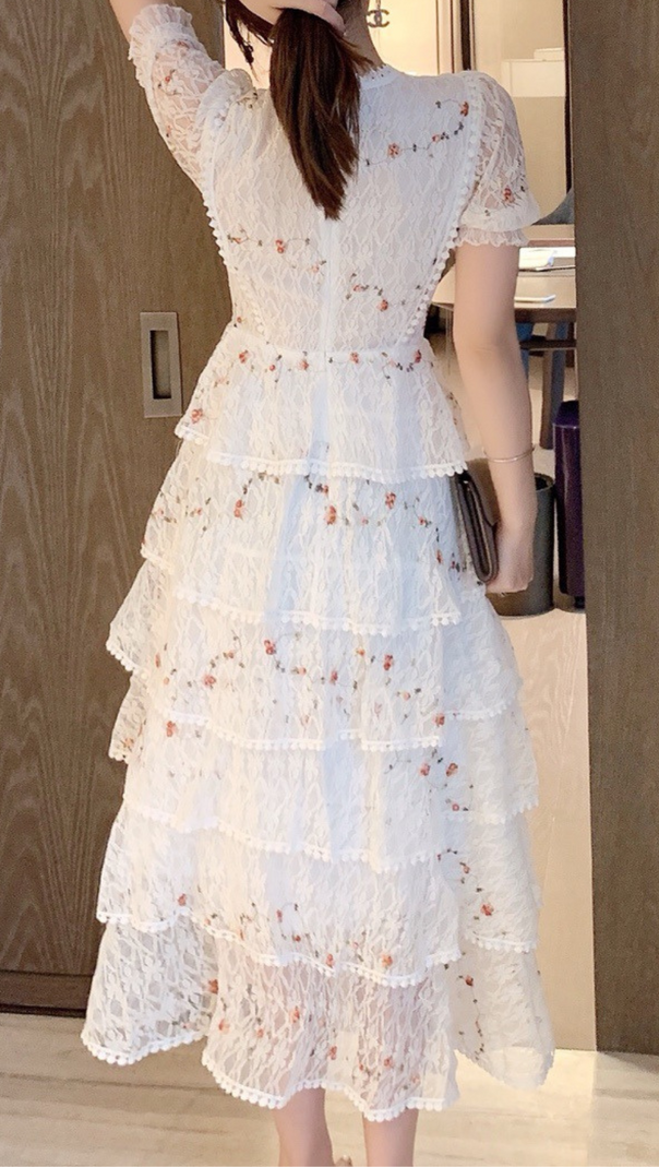 AIIZIE WHITE FLORAL LACE MIDI DRESS - product image