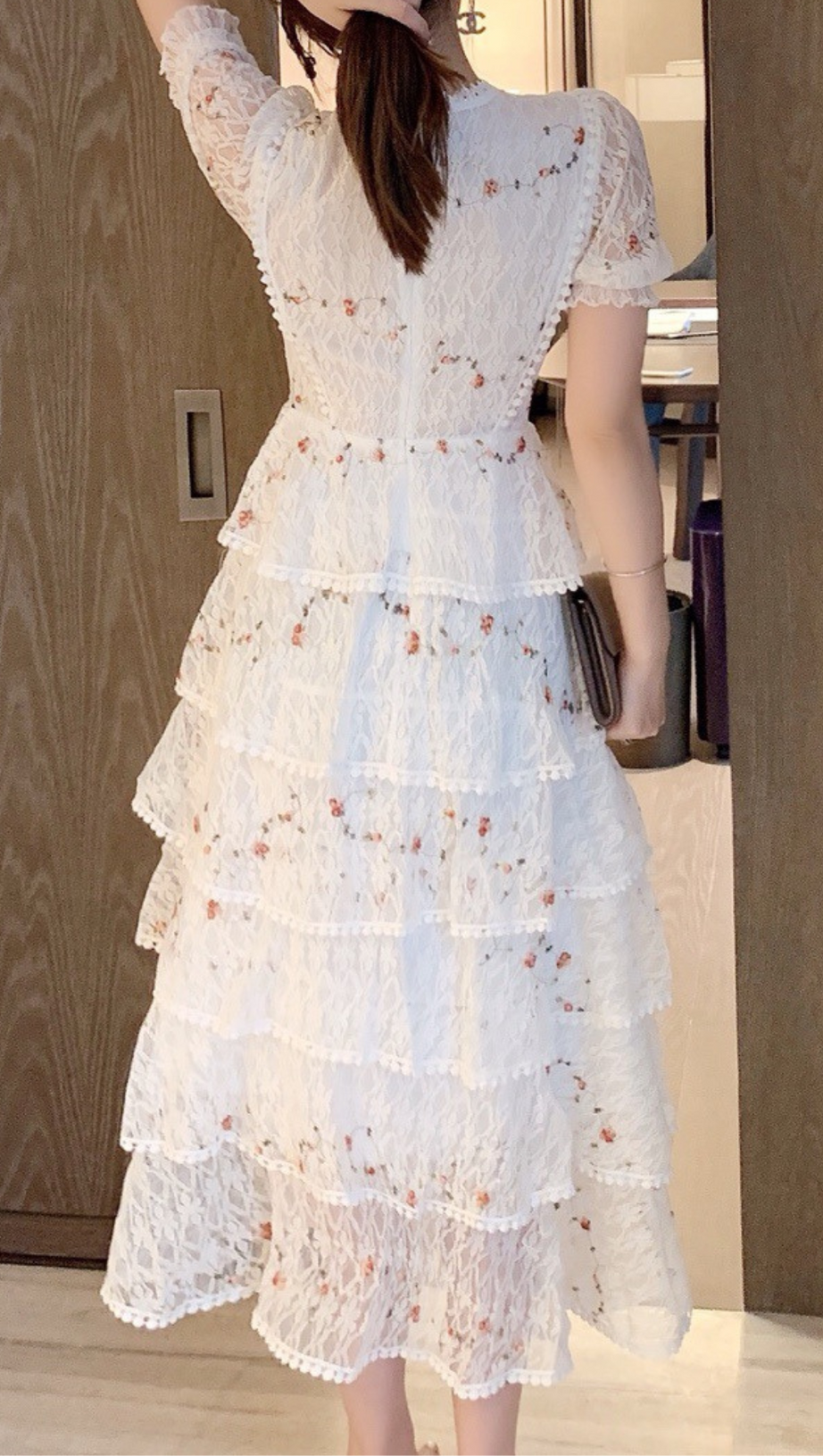 ABITO MIDI IN PIZZO FLOREALE BIANCO