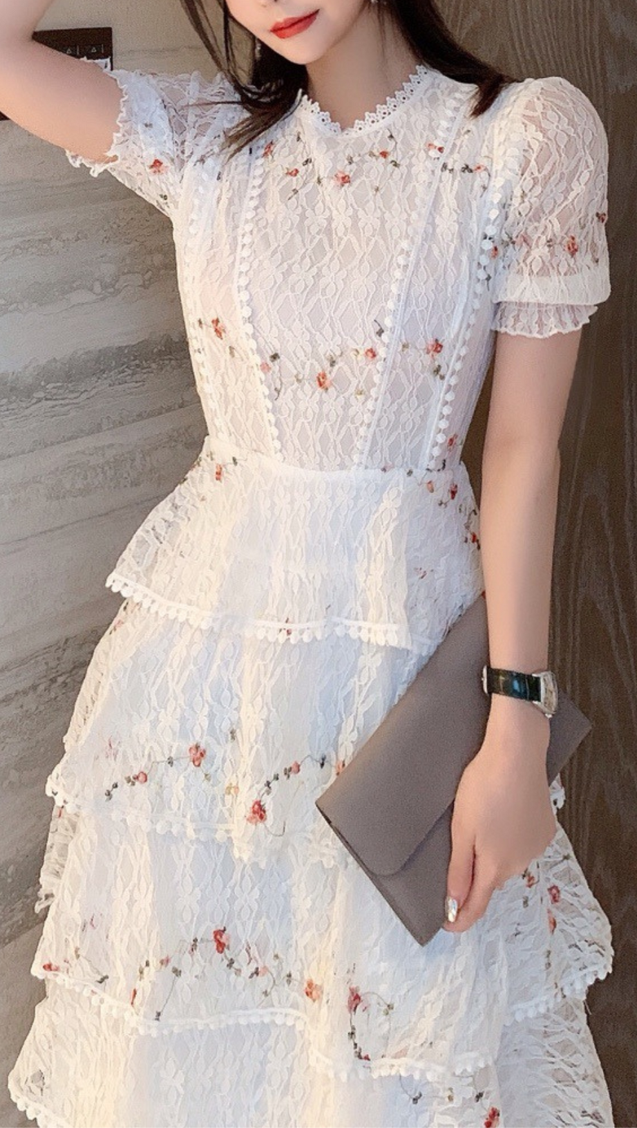 WHITE FLORAL LACE MIDI DRESS