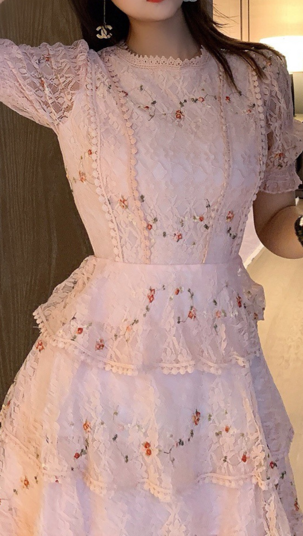 AIIZIE PINK FLORAL LACE MIDI DRESS - product image