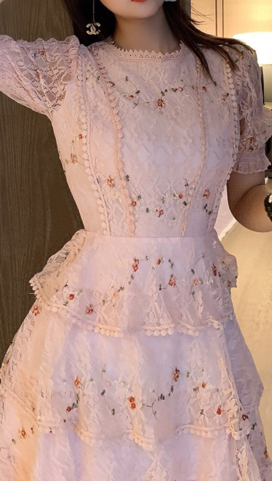 ABITO MIDI IN PIZZO FLOREALE ROSA