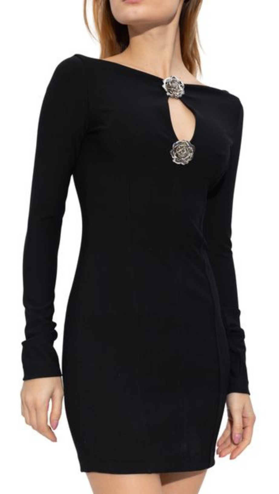 FLOWER CUT-OUT MINI DRESS IN BLACK