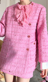 PINK BOW TWEED LOOSE BLAZER