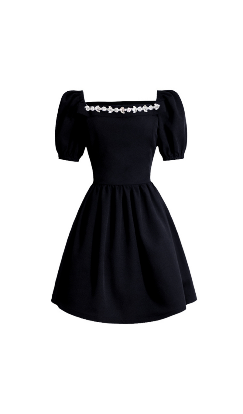 WAISTLESS PUFF SLEEVE MINI DRESS